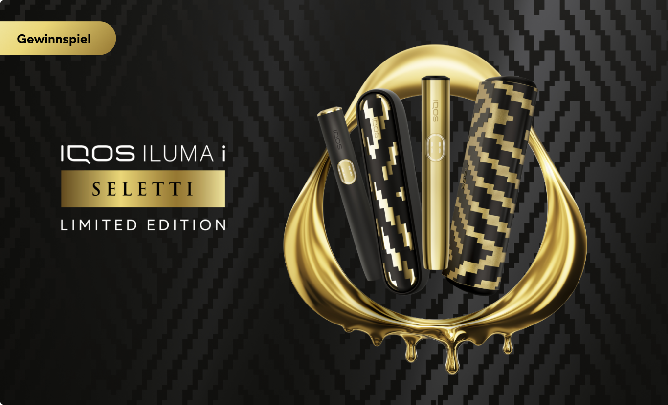 Die IQOS ILUMA i x Seletti Limited Edition in einem goldenen IQOS Logo.