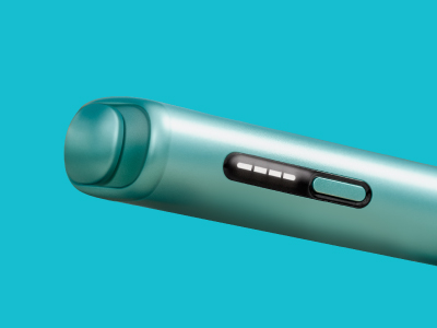 Close-up of breeze blue IQOS ILUMA i ONE device with the latest feature