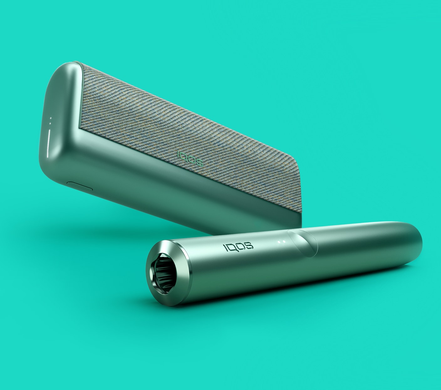 Pemegang IQOS ILUMA PRIME jade green dan peranti padanan.