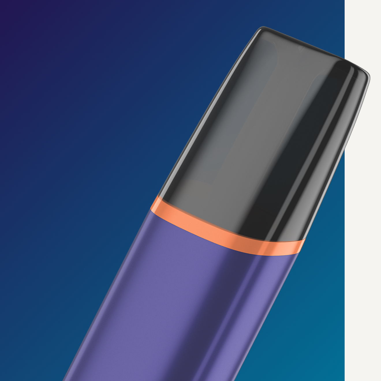 Pohled zblízka na zařízení pro vaping VEEV ONE ve fialové barvě vystupující z pozadí