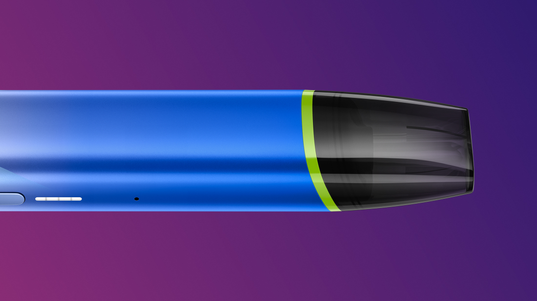 Blue VEEV inPRIME pod vaping zařízení - horizontálně na fialovém pozadí