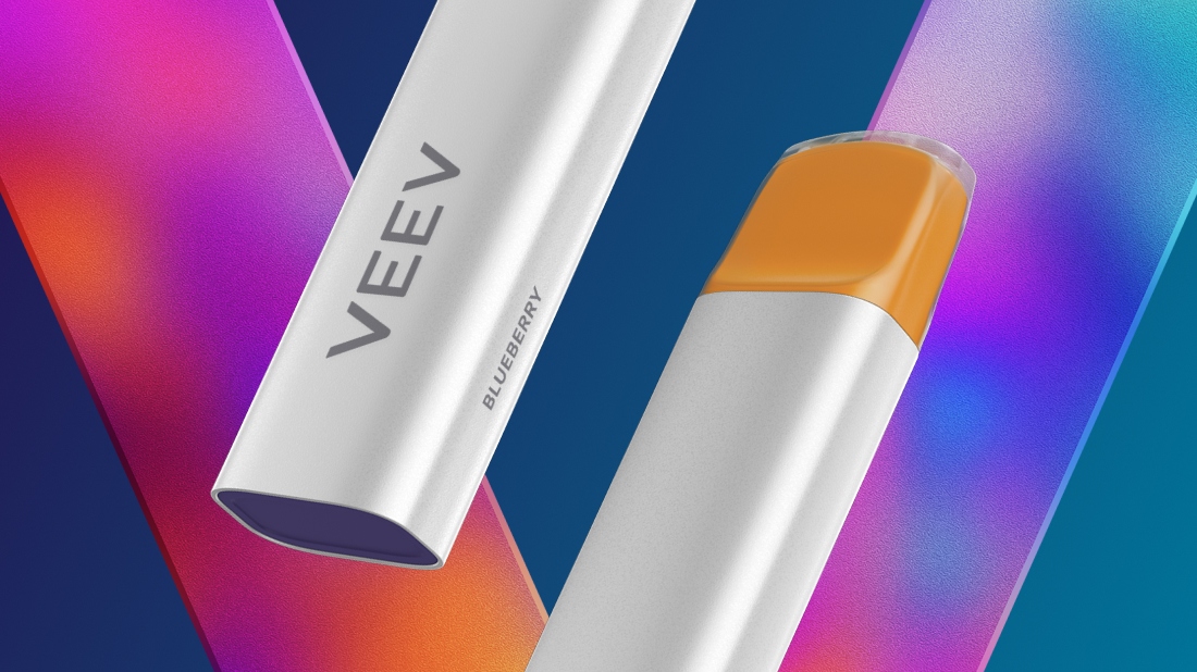 Banner s jednorázovou elektronickou cigaretou VEEV NOW v příchuti Peach.