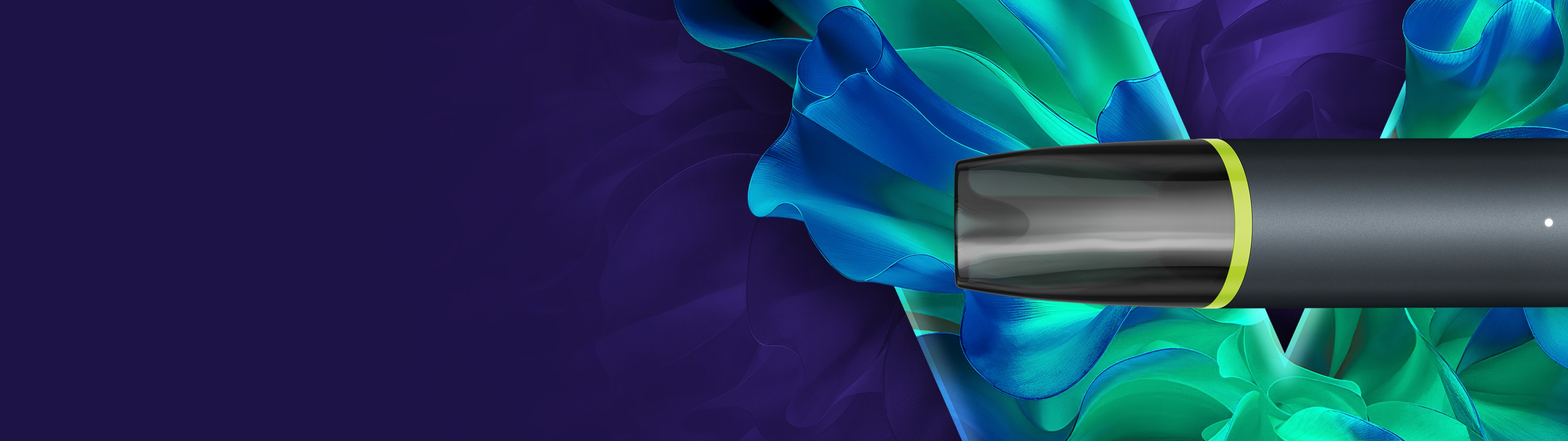 جهاز VEEV now ULTRA على خلفية خضراء زاهية بشعار V