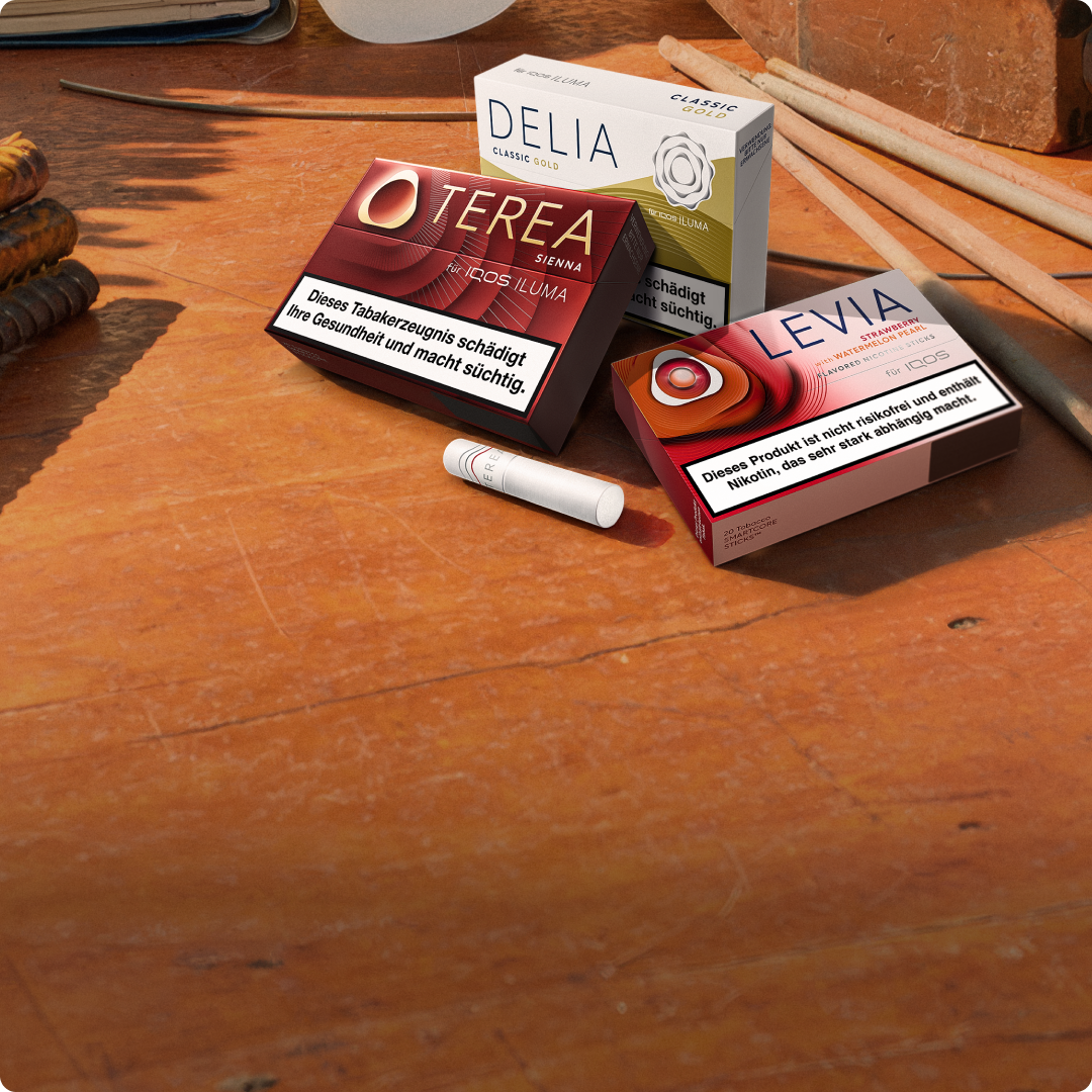 TEREA, DELIA und LEVIA Packs auf einem Tisch.