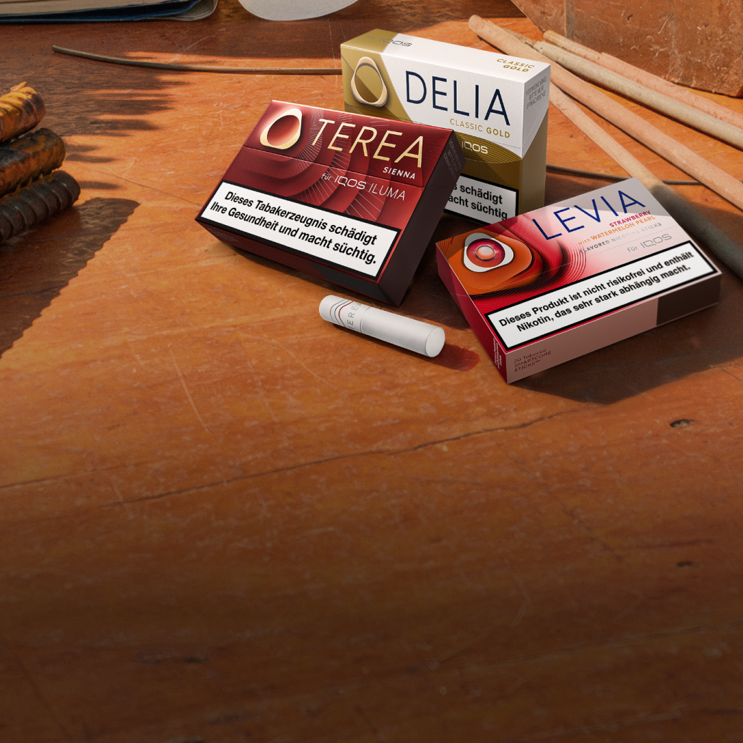 TEREA, DELIA und LEVIA Packs auf einem Tisch.