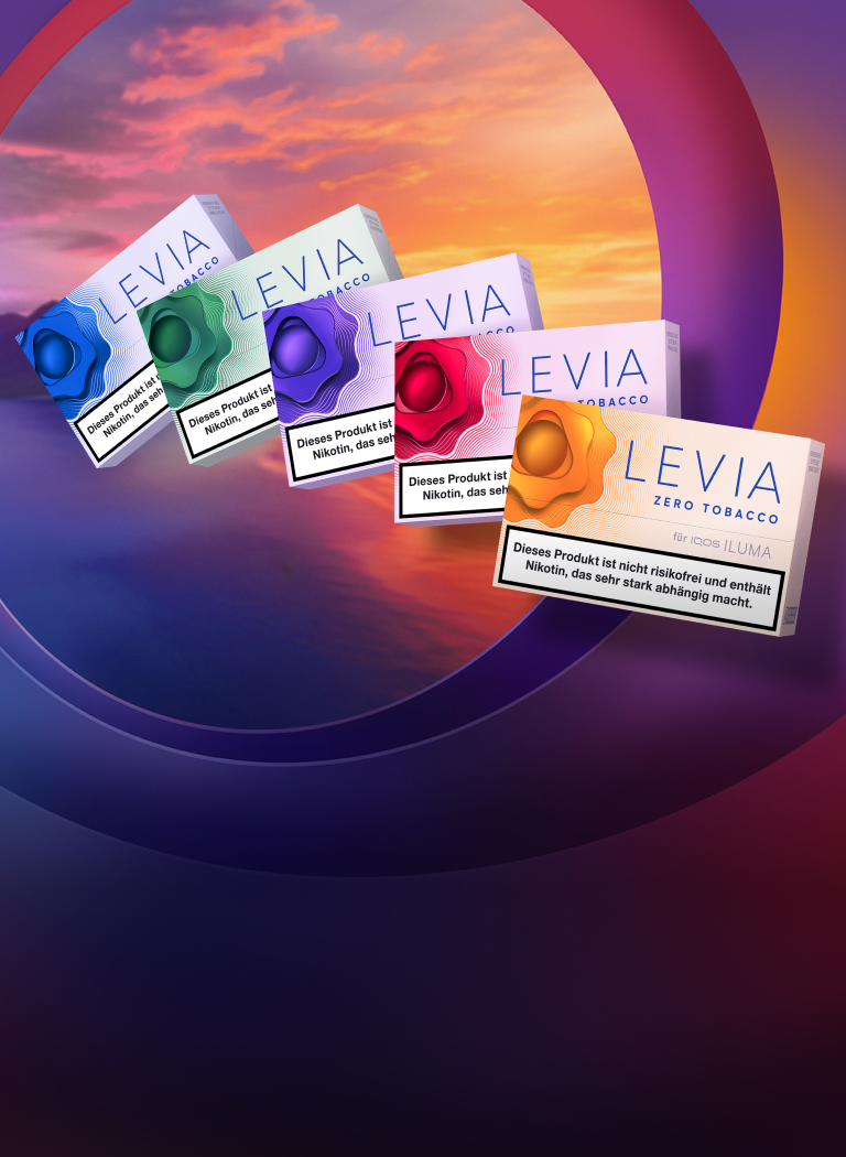 Fünf Sorten LEVIA Nikotinsticks aufgefächert