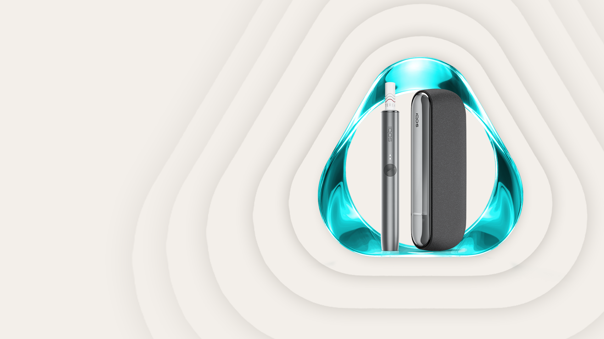 Ein IQOS ILUMA steht in einem türkisen IQOS Key Logo