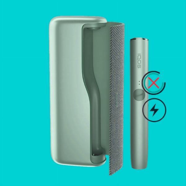 A Jade Green IQOS ILUMA PRIME Pocket Charger on a table.