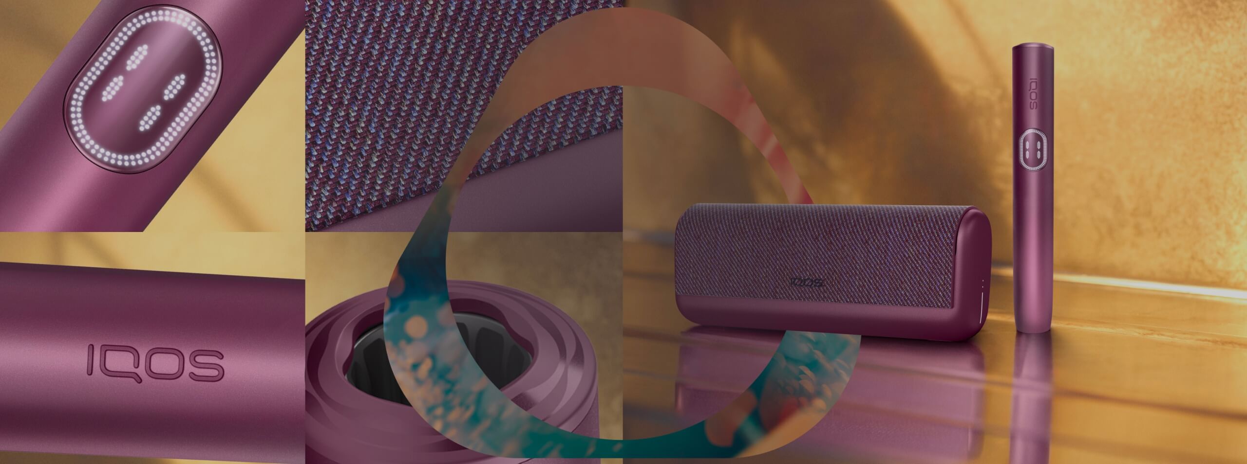 Dispositivo IQOS ILUMA i color breeze blue con holder,y IQOS ILUMA i ONE color midnight, sobre fondo con diseño circular y texto “Nuevo IQOS ILUMA i. Modo Pausa, Botón Táctil y mucho más”.