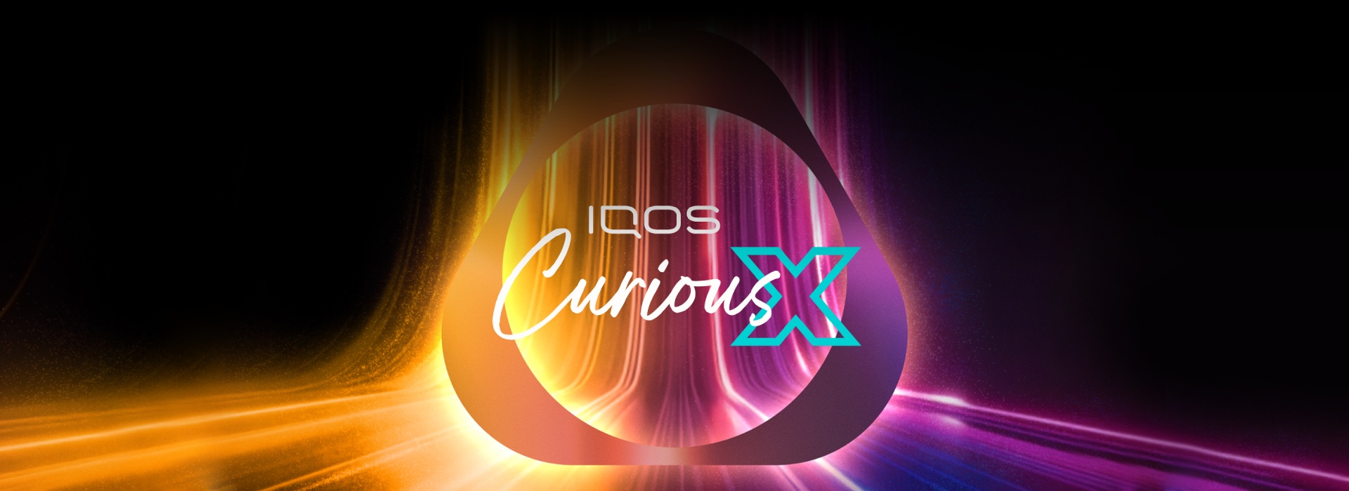 A colorful, abstract background with streaks of light in various colors including yellow, orange, pink, and purple. In the center is the IQOS key.