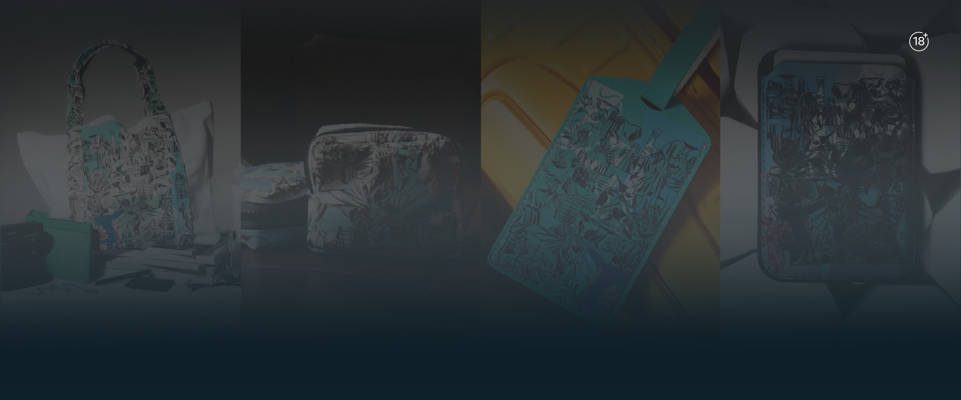 The range of IQOS x ISABEL SANTOS Capsule Collection featuring the Limitless Tote, Essentials Mini Carryall, Roam Tag, and Magnetic Snap Wallet.