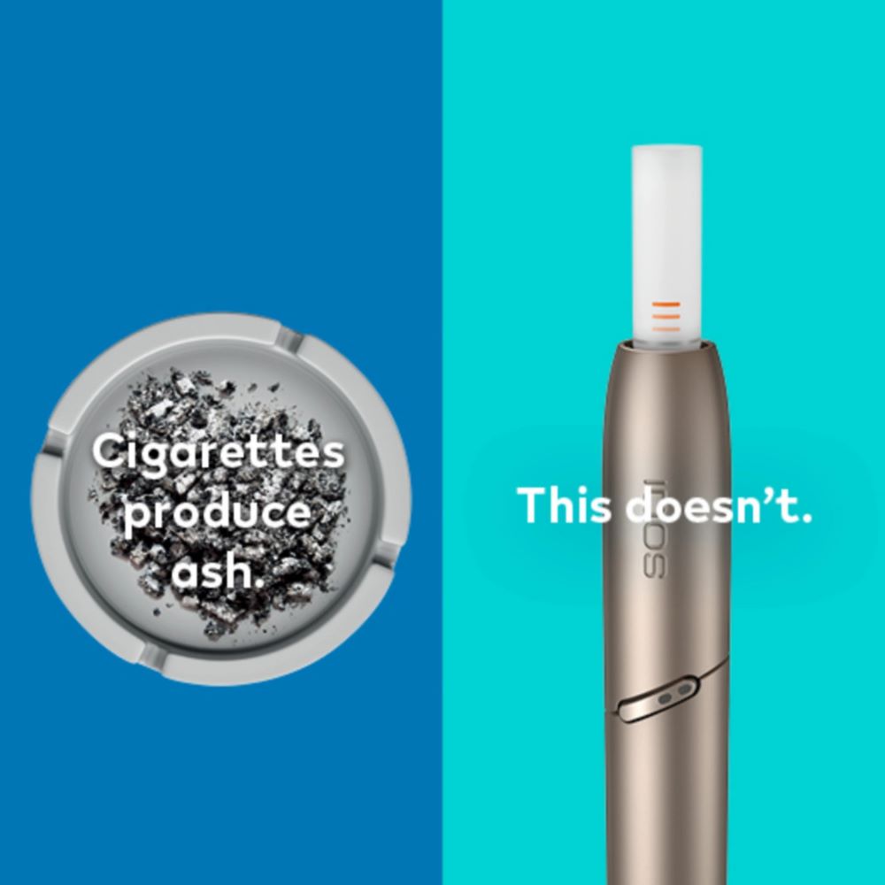 Cigarettes produce ash, IQOS doesn’t