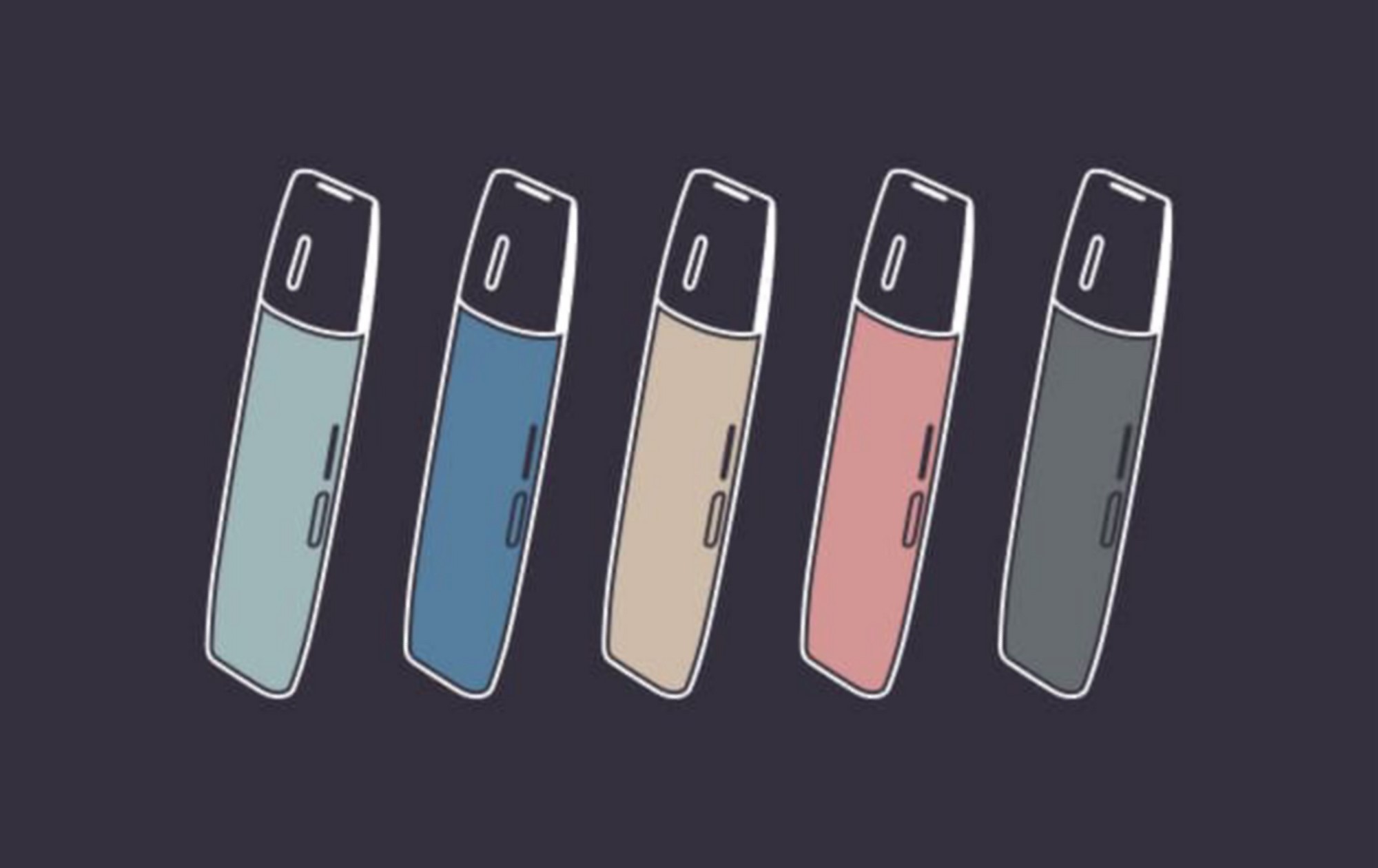 5 vape devices in different colors