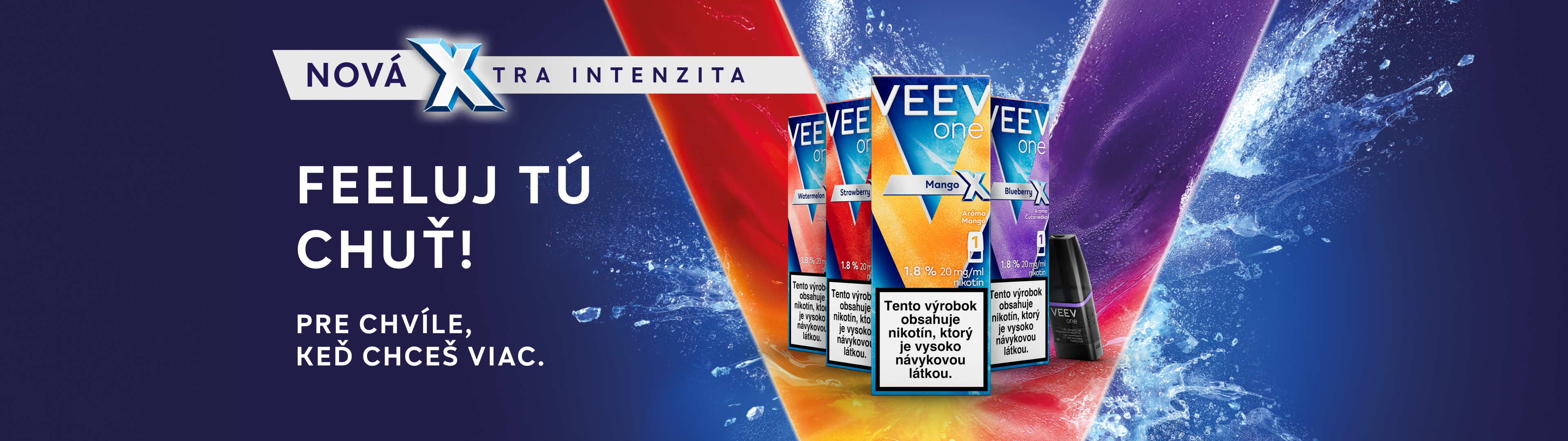 Nikotínové náplne VEEV one X – mango, jahoda, čučoriedka.