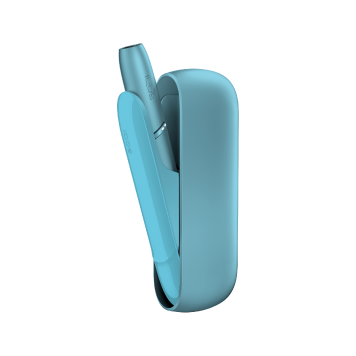 IQOS Originals Duo heated tobacco device (holder and pocket charger) in turquoise color.
