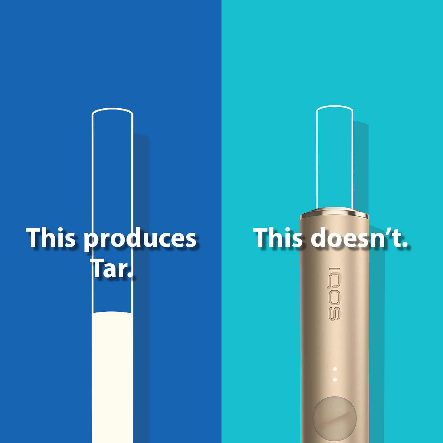 Cigarette filter with brown combustion stains compared to IQOS 3 DUO holder