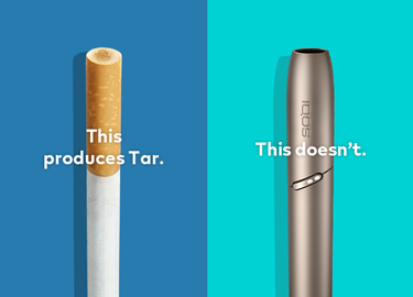 Cigarette filter with brown combustion stains compared to IQOS 3 DUO holder
