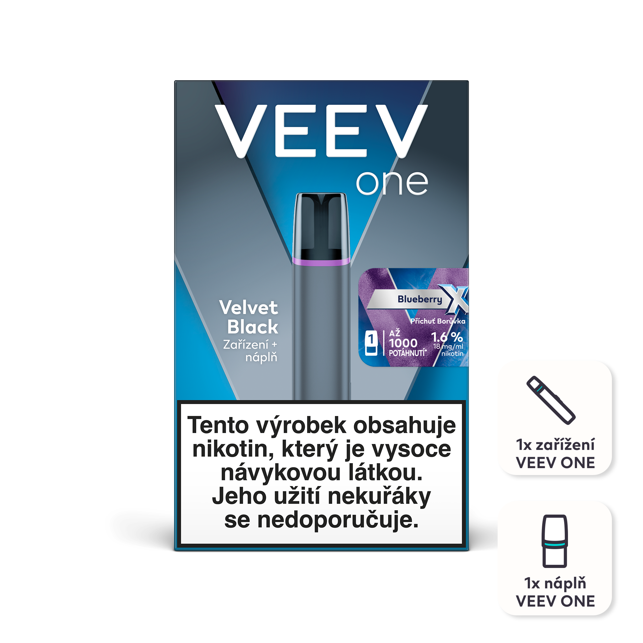 VEEV One e-cigareta Velvet Black + 1 náplň Blueberry X 1.6% 