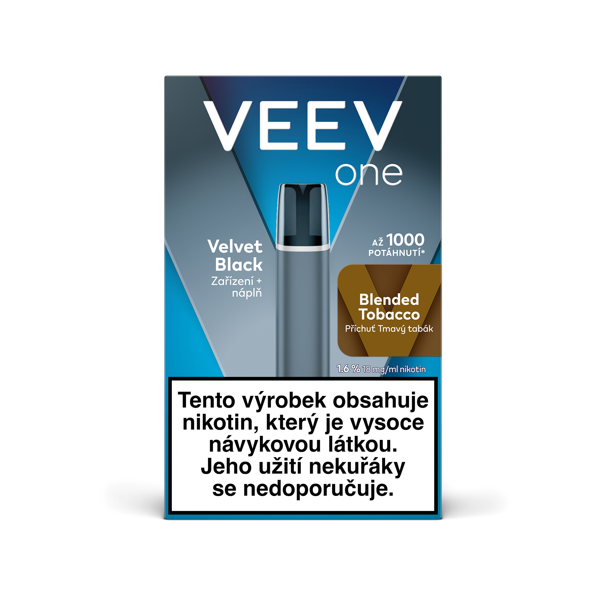Zařízení VEEV One Velvet Black + 1 náplň Blended Tobacco 1.6%