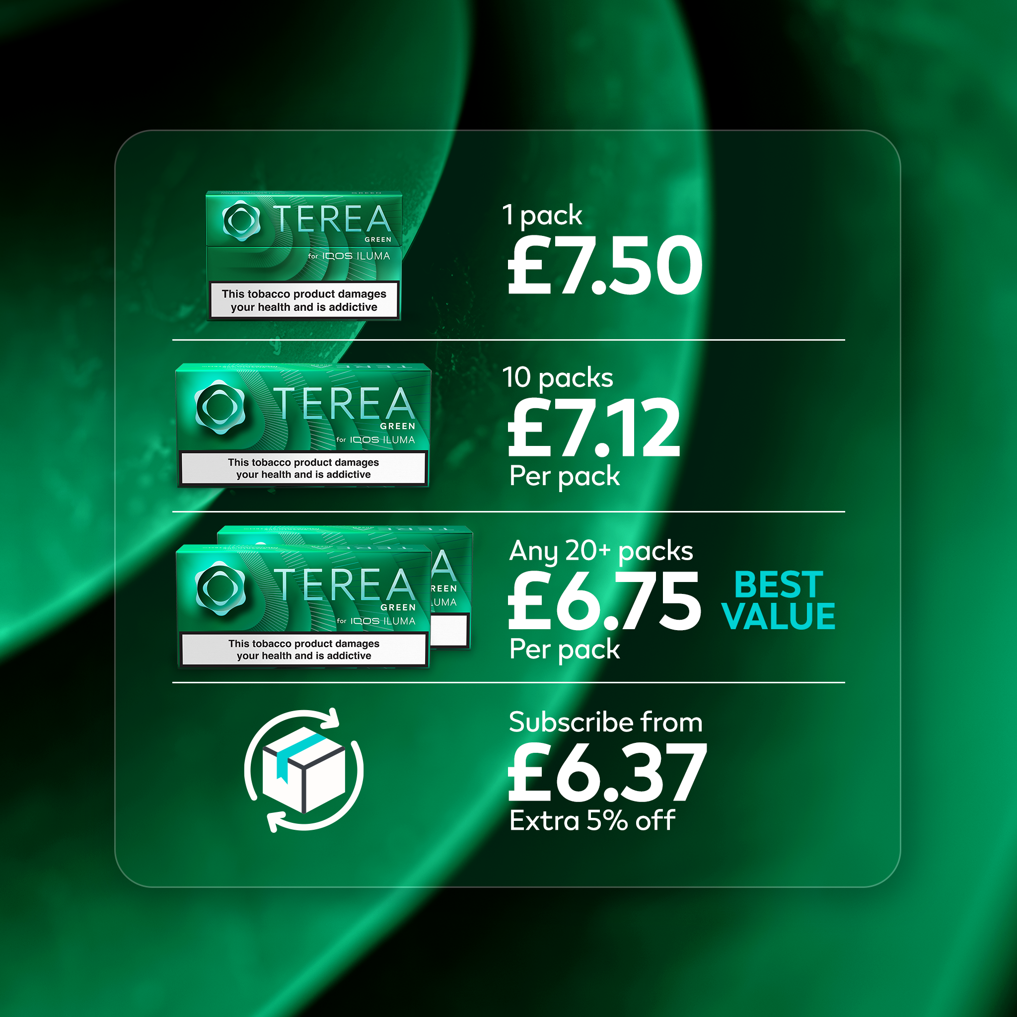 Teria Color Buy TEREA Green Single Pack | 20 Tobacco Sticks | IQOS UK