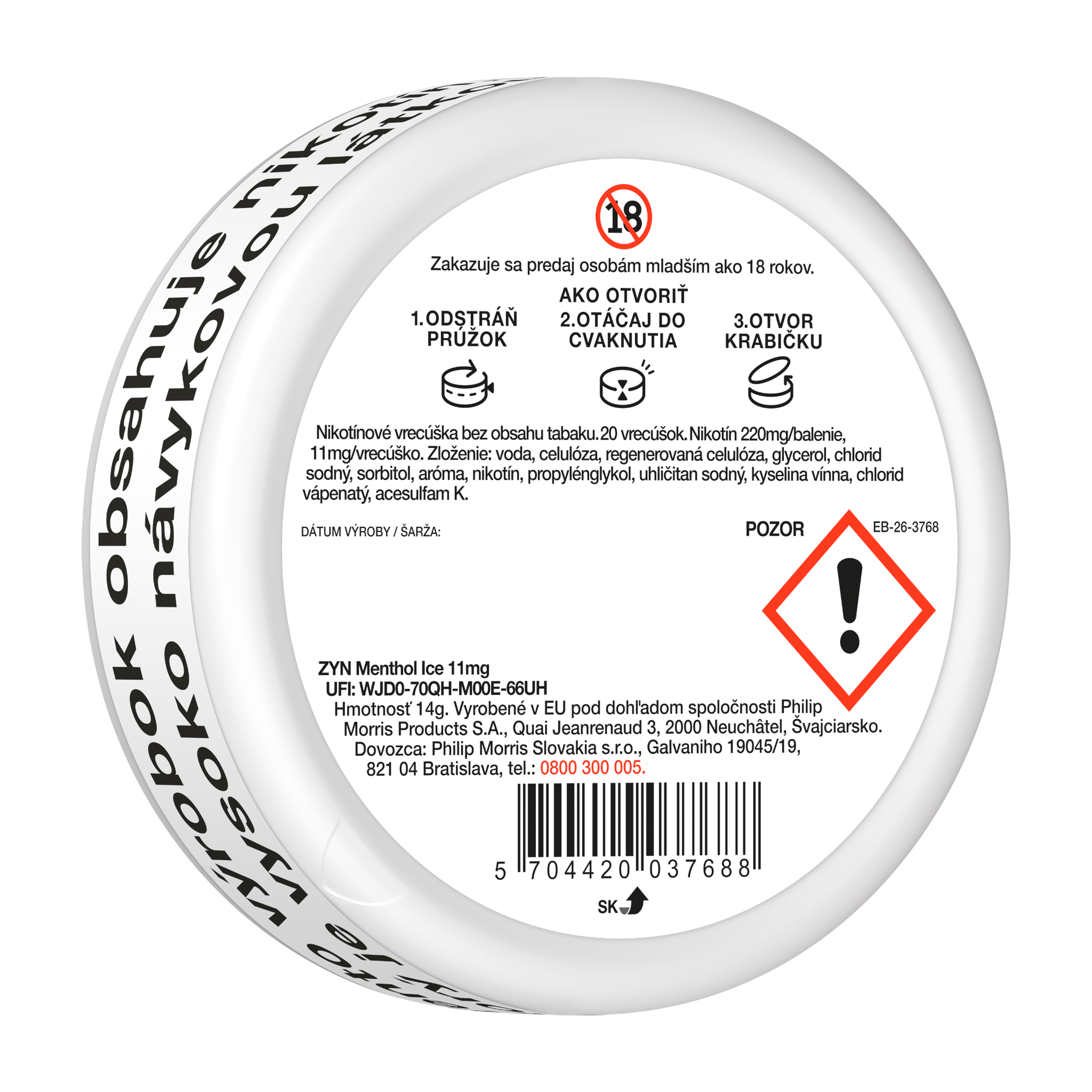 ZYN MENTHOL ICE 11 MG (KARTÓN) (Icy Mint)