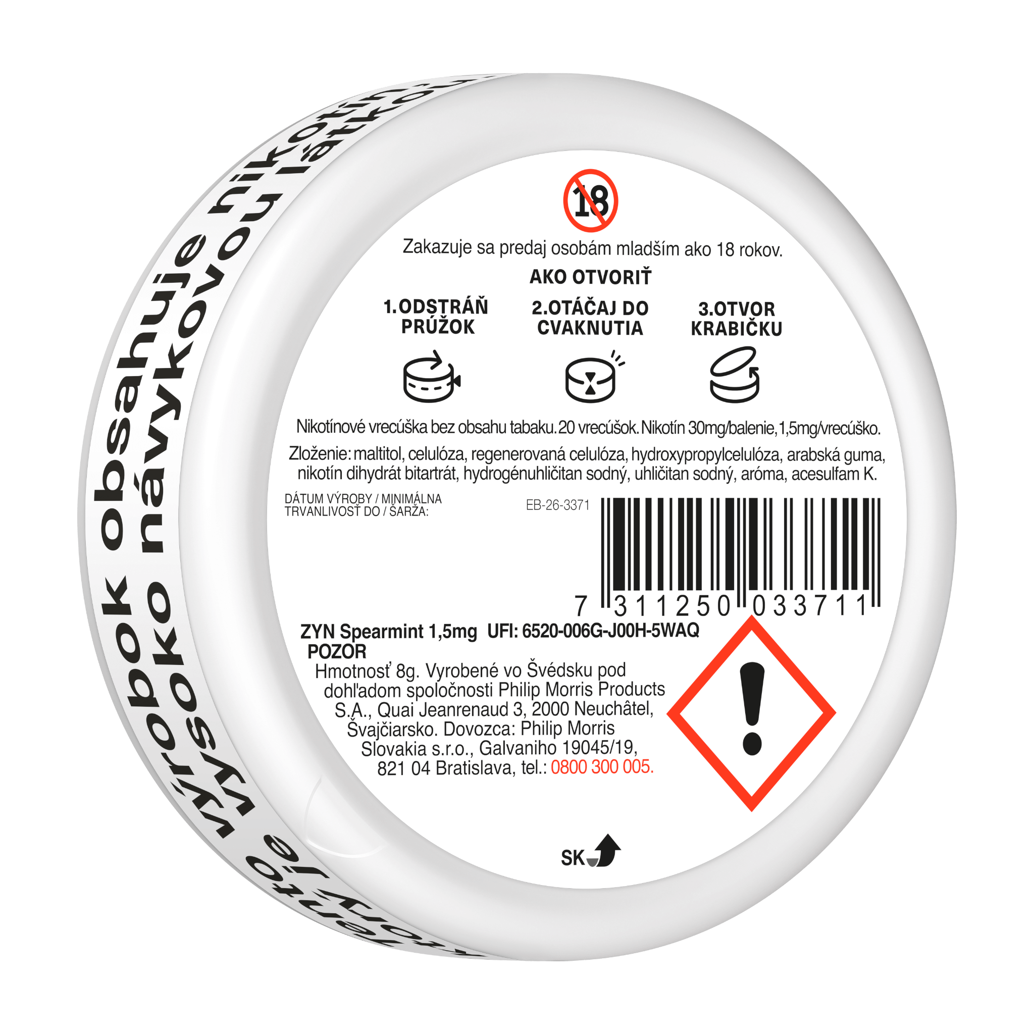 ZYN SPEARMINT 1.5 MG (KARTÓN) (SPEARMINT)