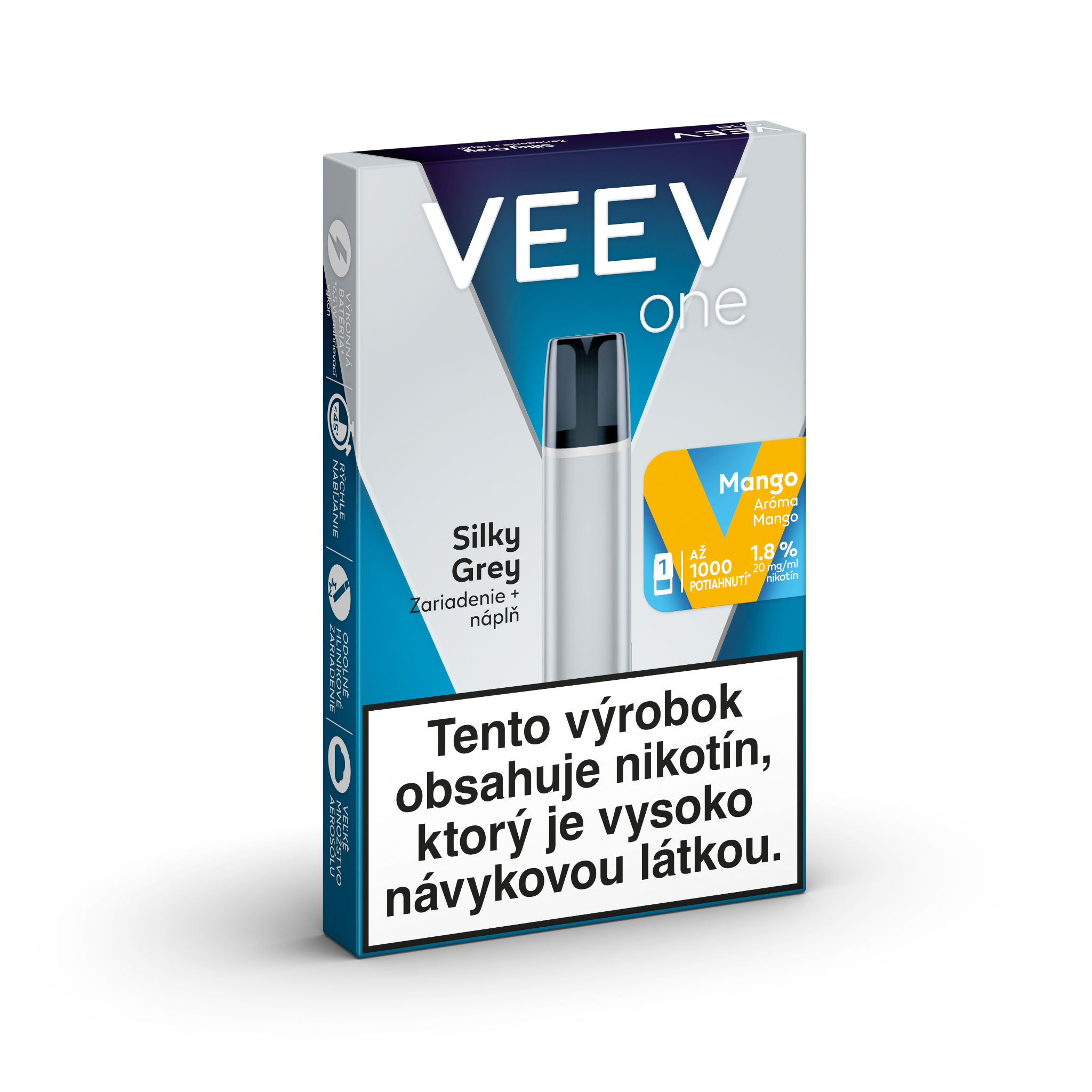 E-cigareta VEEV ONE Silky Grey + 1 náplň Mango 1.8%
